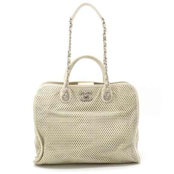 Chanel Leather Coco Mark Mesh Handbag Tote - Picture 1 of 9